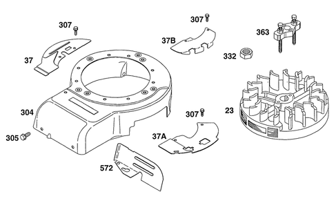 Blower Hsg, Flywheel Diagram and Parts List for 133702-0135-XX  Briggs and Stratton Engine